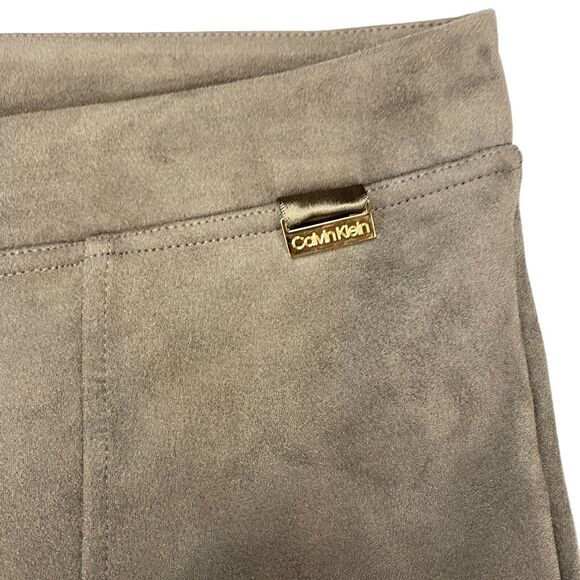 Calvin Klein Faux Suede Pants Womens Large Brown Elastic Waist Career Front Seam - Picture 9 of 13